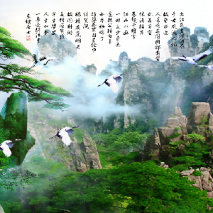 Tranh núi Li Baiguan và tiên nhân