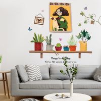 Decal dán tường Chậu cây và cô gái