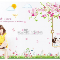 Decal dán tường Xích đu hồng