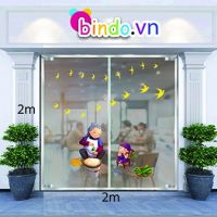 Decal dán tường Trang trí tết cổ truyền cháu cùng bà gói bánh