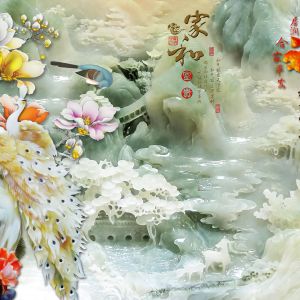 tranh ngọc đôi công và chim én