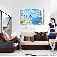 Decal dán tường Cửa sổ biển xanh
