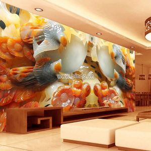Tranh đôi chim hỷ tước đỏ và hoa đỏ giả ngọc dán tường Tranh đôi chim hỷ tước đỏ và hoa đỏ giả ngọc dán tường