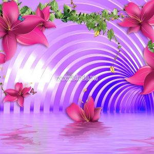 Tranh dán tường Con đường hoa ly hồng màu tím