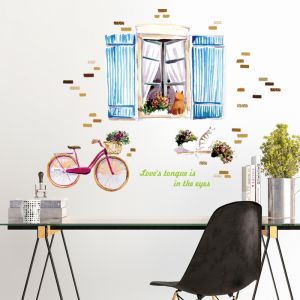 Decal dán tường cửa sổ và xe đạp, có sẵn keo, dán quán trà sữa, 1,05 x 0,83 (m) (dài x rộng) TPHCM