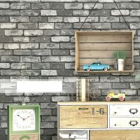 Giấy dán tường 3d gạch xám đen 2