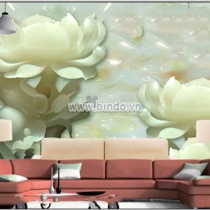 Tranh hoa sen trắng giả đá cẩm thạch dán tường khổ lớn Tranh hoa sen trắng giả đá cẩm thạch dán tường khổ lớn
