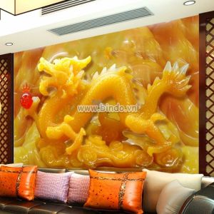 Tranh rồng vàng ôm ngọc đỏ giả ngọc dán tường khổ lớn Tranh rồng vàng ôm ngọc đỏ giả ngọc dán tường khổ lớn