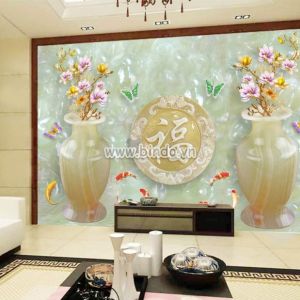 Tranh 2 bình hoa khổ lớn và đàn bướm nhỏ dán tường khổ lớn Tranh 2 bình hoa khổ lớn và đàn bướm nhỏ dán tường khổ lớn