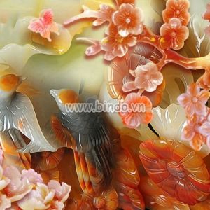 Tranh đôi chim và hoa mai đỏ bên hoa mẫu đơn hồng Tranh đôi chim và hoa mai đỏ bên hoa mẫu đơn hồng