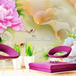 Tranh hoa mẫu đơn hồng và trắng to nền hoa sen ngọc bích 3D Tranh hoa mẫu đơn hồng và trắng to nền hoa sen ngọc bích 3D