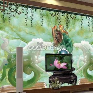 Tranh đôi ngựa ngọc bích trắng xanh dương và dây leo khổ lớn dán tường Tranh đôi ngựa ngọc bích trắng xanh dương và dây leo khổ lớn dán tường
