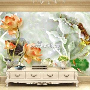 Tranh hoa sen trắng và hoa mẫu đơn cam giả ngọc 3D Tranh hoa sen trắng và hoa mẫu đơn cam giả ngọc 3D