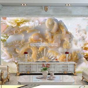 Tranh rồng phượng màu vàng giả ngọc 3D trên nền đá cẩm thạch vàng Tranh rồng phượng màu vàng giả ngọc 3D trên nền đá cẩm thạch vàng