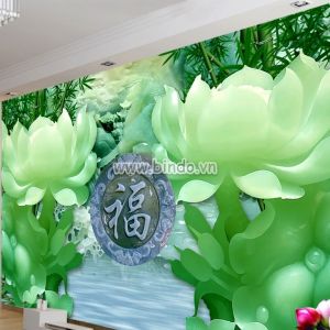 Tranh hoa sen giả ngọc bích xanh lá cây và chữ phúc Tranh hoa sen giả ngọc bích xanh lá cây và chữ phúc