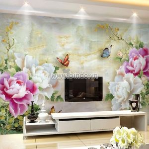 Tranh hoa mẫu đơn trắng và tím phong cách vintage Tranh hoa mẫu đơn trắng và tím phong cách vintage