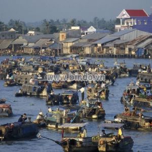 Tranh Chợ trên sông Mekong gần thành phố Cần Thơ ở ĐBSCL ,Việt Nam