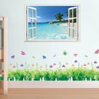 Decal dán tường COMBO Cửa sổ biển Zooyoo và Chân tường hoa giai nhân