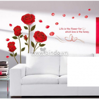 Decal dán tường Hoa hồng nhung đỏ