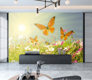 Tranh dán tường  phong cảnh bướm bay 