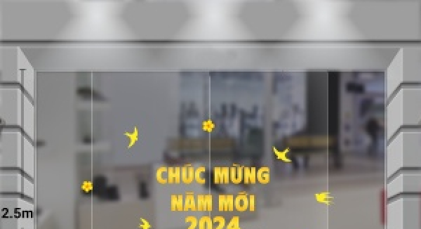 Decal chữ chúc mừng năm mới 2024 màu vàng