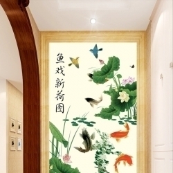 Tranh cữu ngư hoa sen và đôi chim