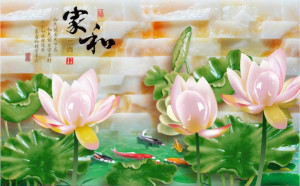 tranh ngọc cá chép và ao sen