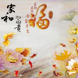 tranh ngoc cưu ngư và sen vàng