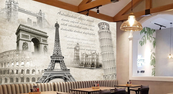 Tranh tháp paris, tháp nghiêng, đấu trường la mã trang trí quán cafe