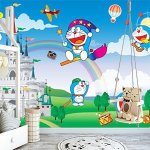 Tranh dán tường Doraemon và lâu đài trang trí phòng bé trai, bé gái, trường mầm non đẹp