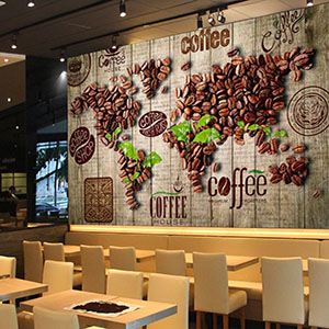 Tranh bản đồ thế giới hạt cà phê dán tường quán cafe đẹp