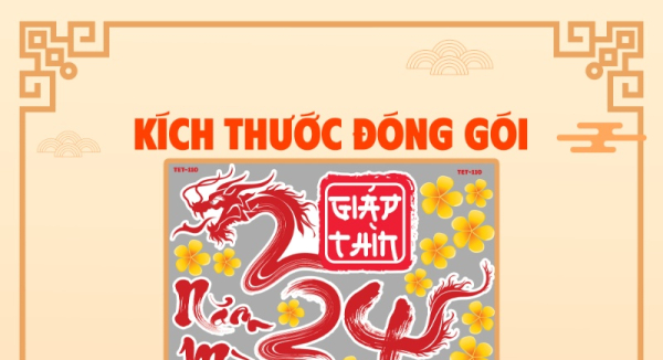 Decal chữ chúc mừng năm mới giáp thìn 2024 màu đỏ