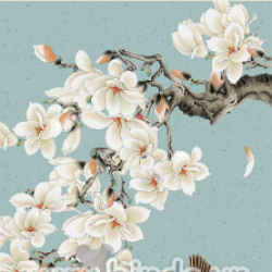 Tranh đôi chim và hoa sứ trắng