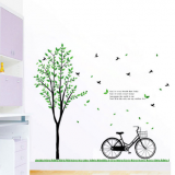 Decal dán tường Cây xanh xe đạp to