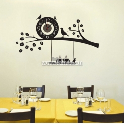 Decal dán tường Đồng hồ đàn chim