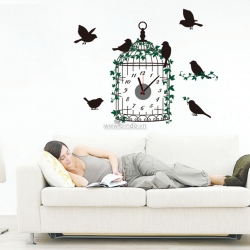 Decal dán tường Đồng hồ lồng chim