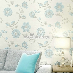 Giấy dán tường 3d họa tiết hoa xanh