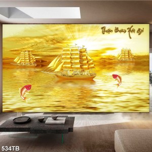 Tranh 3D thuận buồm xuôi gió màu vàng kim bên đôi cá chép khổ lớn hợp mệnh kim thi công tận nơi TPHCM Tranh 3D thuận buồm xuôi gió màu vàng kim bên đôi cá chép khổ lớn hợp mệnh kim thi công tận nơi TPHCM