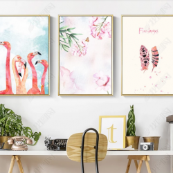 Tranh bộ 3 chim hồng hạc và hoa số 1