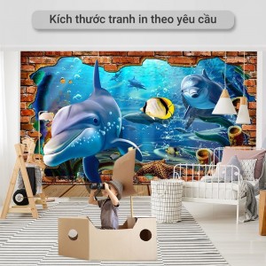 Tranh cá heo 3D dán tường phòng bé, trường học mầm non đẹp, có thi công tận nơi Tranh cá heo 3D dán tường phòng bé, trường học mầm non đẹp, có thi công tận nơi