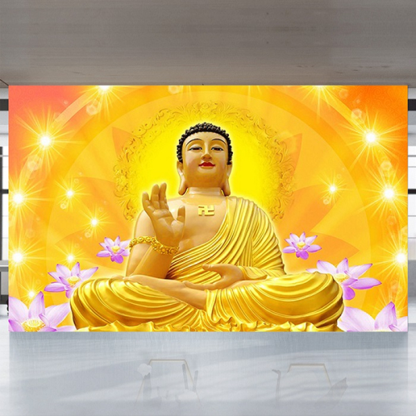Tranh phật tổ như lai ngồi trên đài hoa sen tím Tranh phật tổ như lai ngồi trên đài hoa sen tím