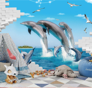 Tranh 3d cá heo và biển xanh Tranh 3d cá heo và biển xanh