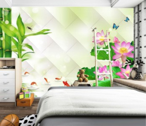 Tranh 3d hoa sen cá chép và trúc xanh Tranh 3d hoa sen cá chép và trúc xanh