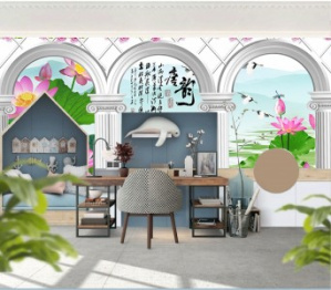 Tranh 3d hoa sen và núi Tranh 3d hoa sen và núi