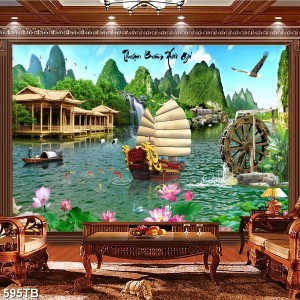 Tranh 3D thuận buồm xuôi gió khổ lớn sơn thủy và nhà sàn đẹp giá rẻ TPHCM Tranh 3D thuận buồm xuôi gió khổ lớn sơn thủy và nhà sàn đẹp giá rẻ TPHCM