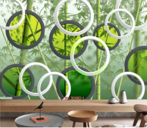 Tranh 3d trúc xanh và hình tròn Tranh 3d trúc xanh và hình tròn