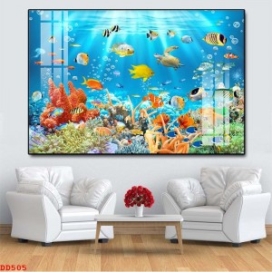 Tranh cảnh biển đàn cá sắc màu dưới biển xanh Tranh cảnh biển đàn cá sắc màu dưới biển xanh