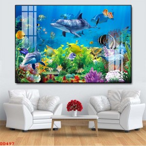 Tranh cảnh biển đàn cá sắc màu dưới đại dương xanh Tranh cảnh biển đàn cá sắc màu dưới đại dương xanh