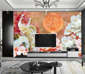 Tranh con công và hoa mẫu đơn sắc màu xinh xắn Tranh con công và hoa mẫu đơn sắc màu xinh xắn