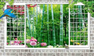 Tranh dán tường cửa sổ rừng trúc xanh